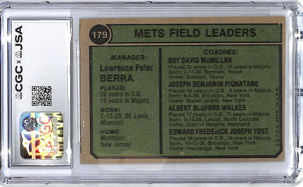 1974 Topps Yogi Berra Auto Autograph CGC Authentic Mets