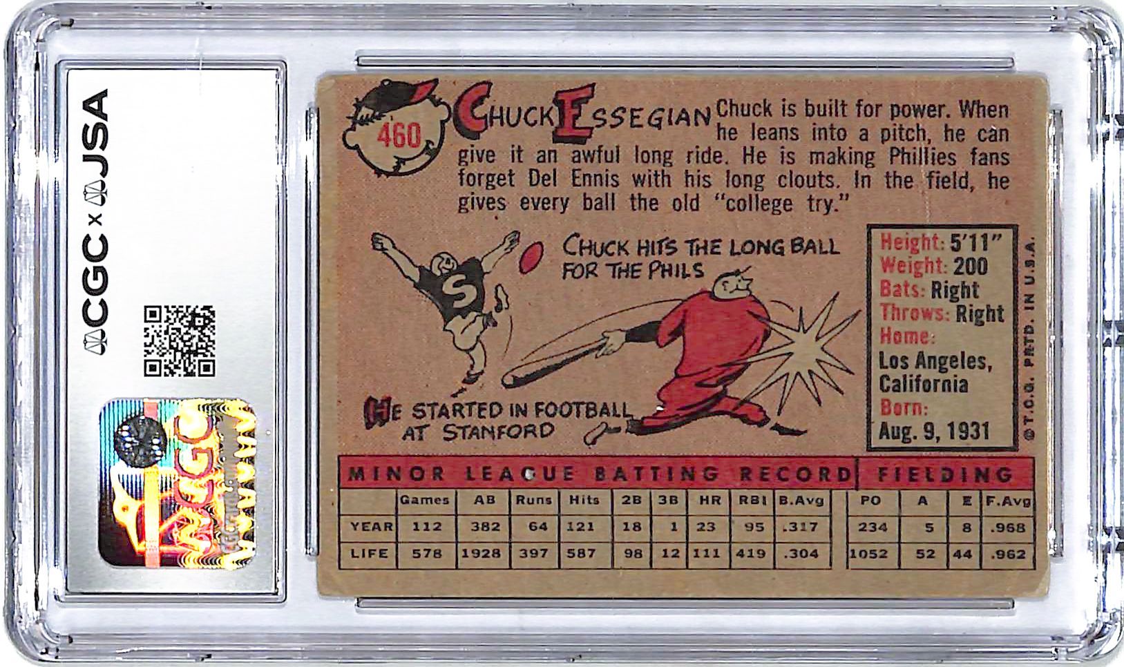 1958 Topps Chuck Essegian Auto Autograph CGC Authentic Phillies