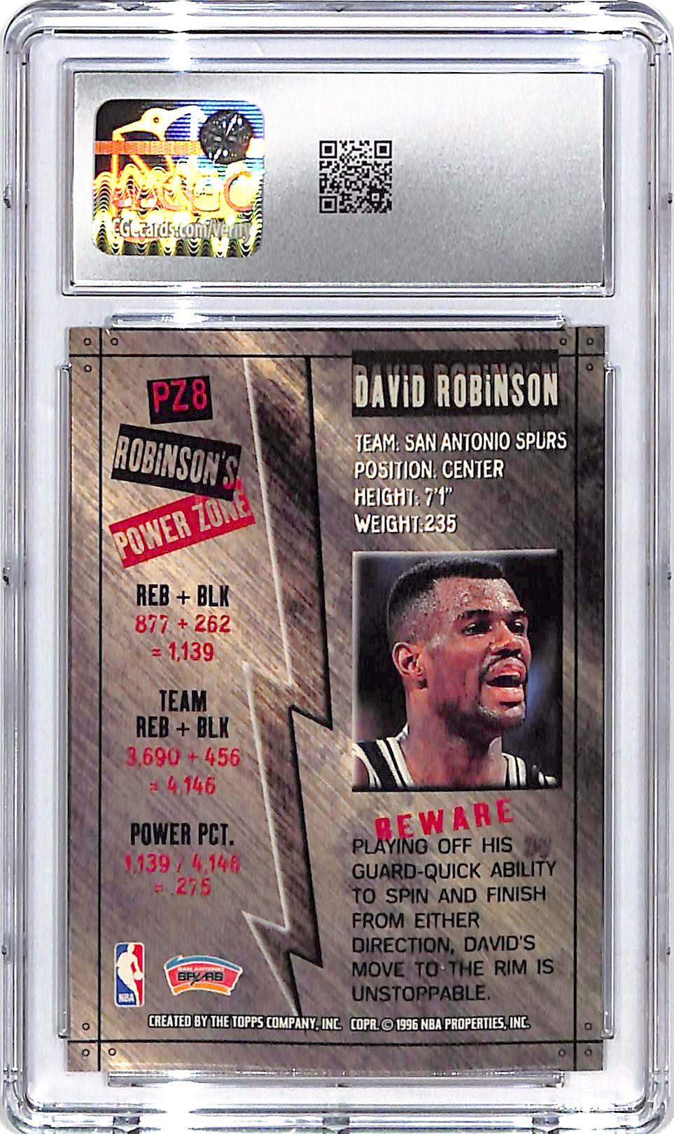 1995-96 Stadium Club David Robinson Power Zone CGC 8.5 Spurs