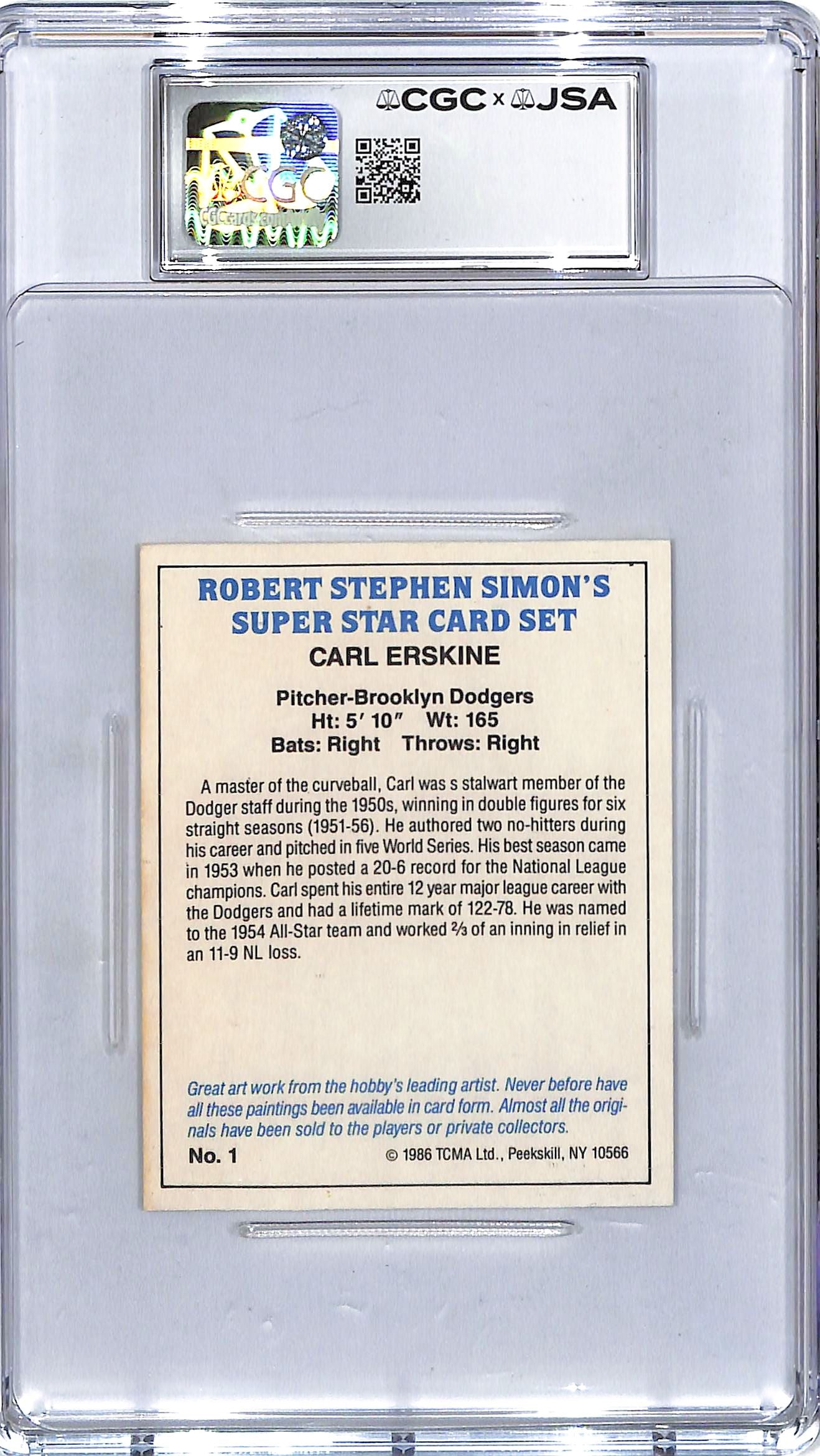1986 TCMA Simon's Super Stars Carl Erskine Auto Autograph CGC Authentic Dodgers
