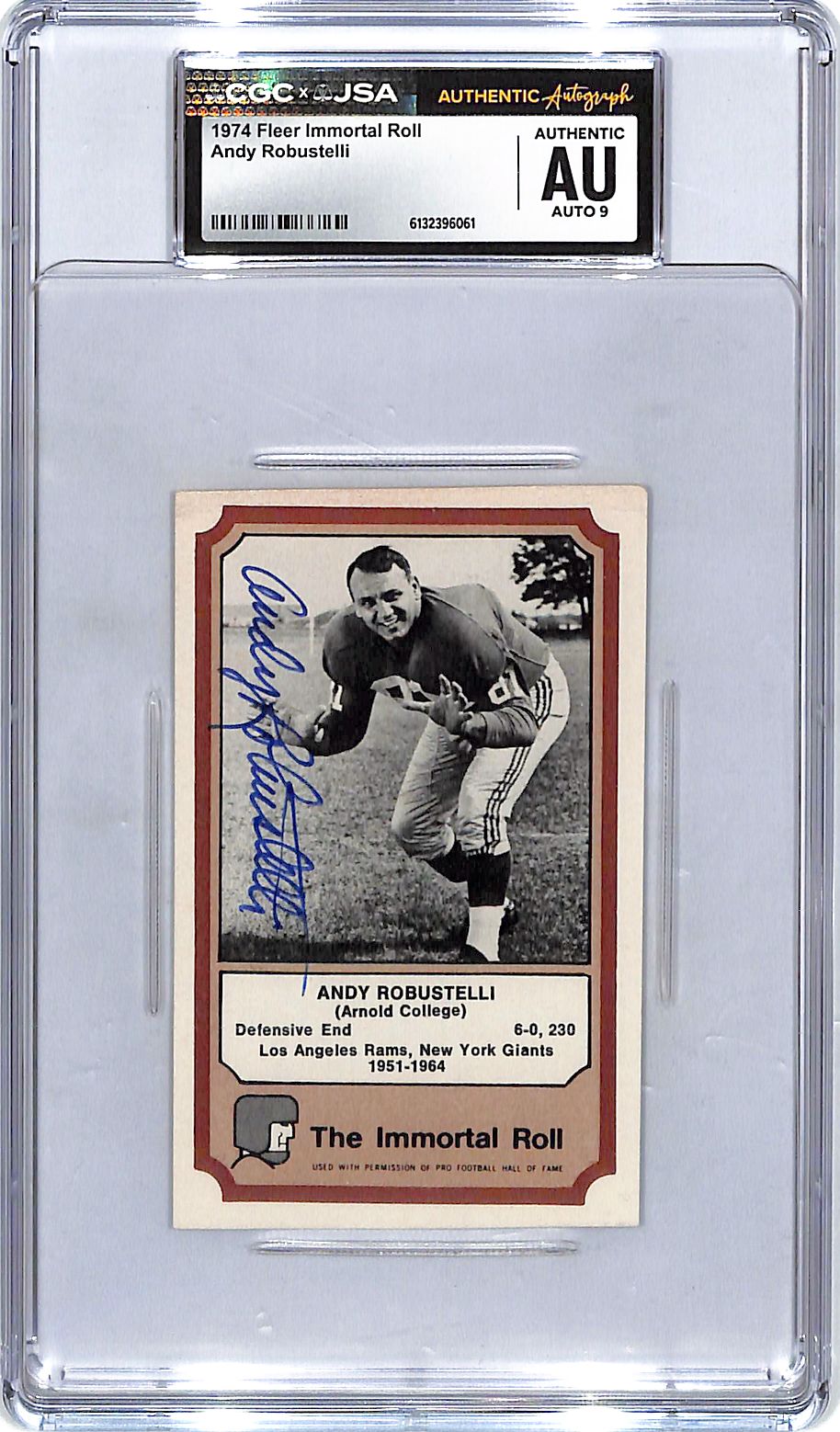1974 Fleer Immortal Roll Andy Robustelli Auto Autograph CGC Authentic