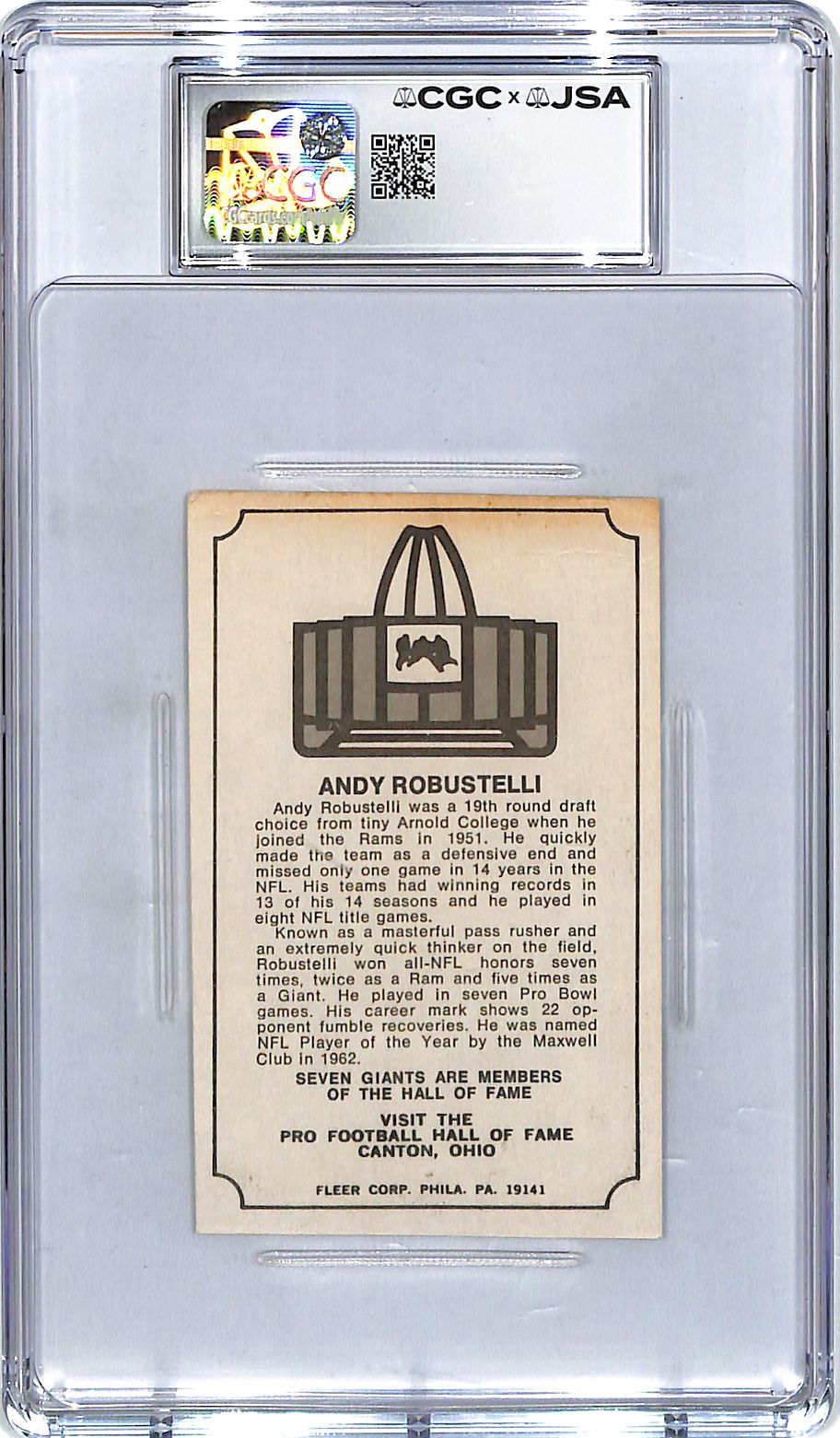 1974 Fleer Immortal Roll Andy Robustelli Auto Autograph CGC Authentic