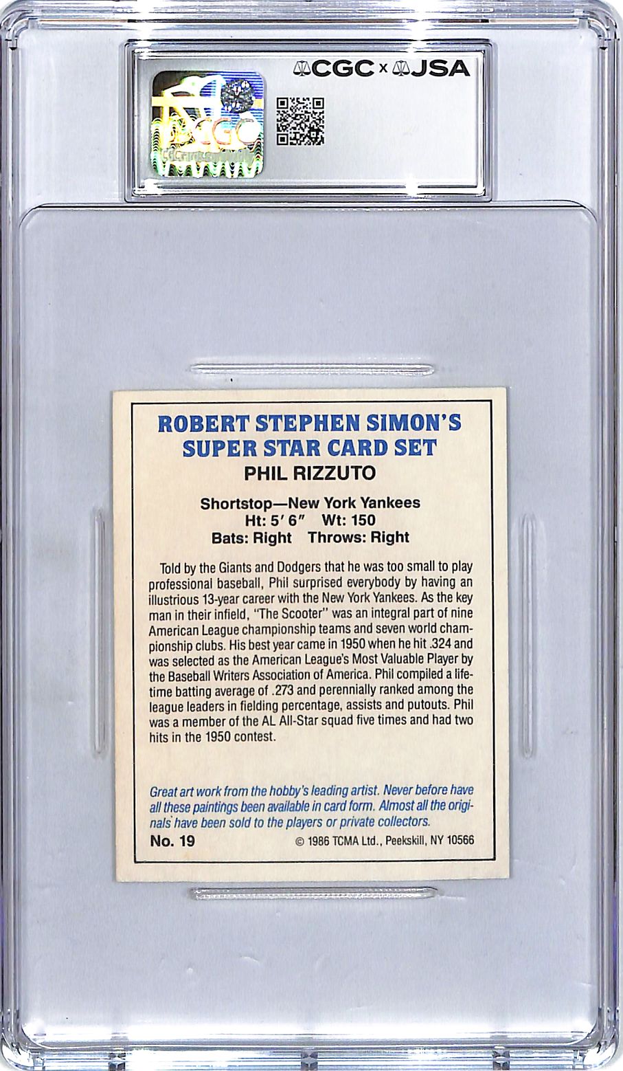 1986 TCMA Simon's Super Stars Phil Rizzuto Auto Autograph CGC Authentic