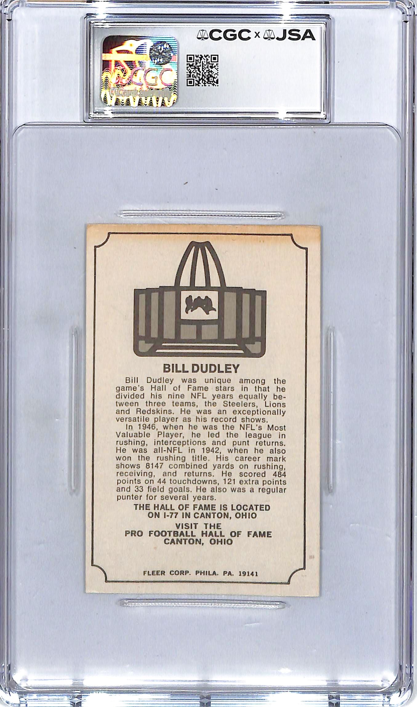 1974 Fleer Immortal Roll Bill Dudley Auto Autograph CGC Authentic