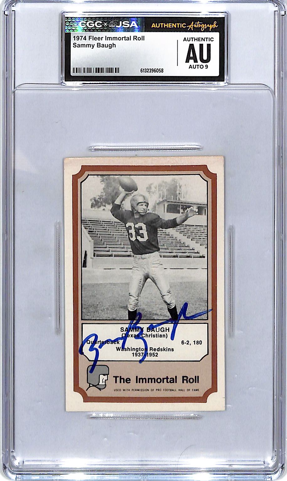1974 Fleer Immortal Roll Sammy Baugh Auto Autograph CGC Authentic