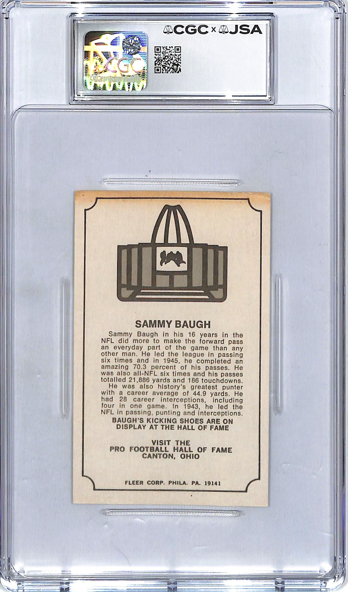 1974 Fleer Immortal Roll Sammy Baugh Auto Autograph CGC Authentic