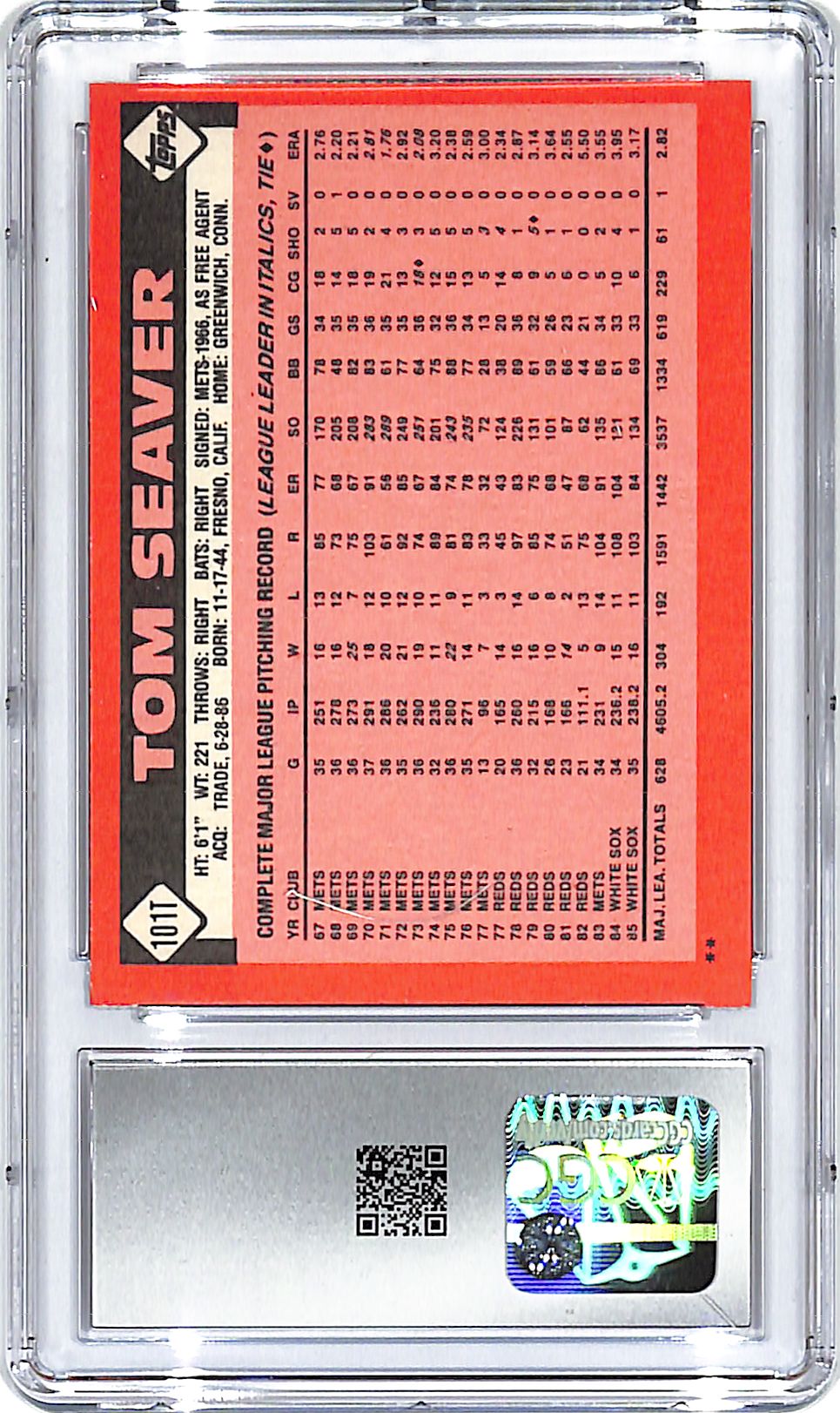1986 Topps Traded Tom Seaver #101T CGC 9 Red Sox