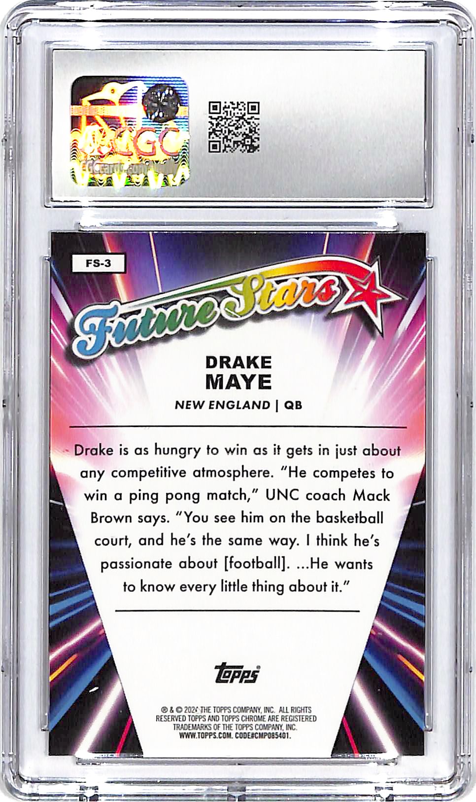 2024 Topps Chrome Drake Maye Future Stars Rookie RC CGC 10 Patriots