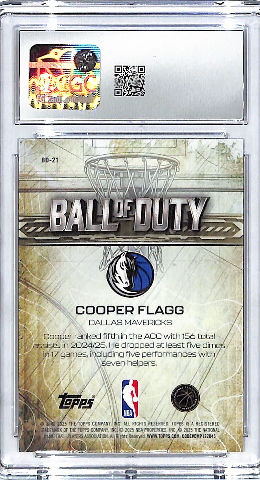 2025-26 Topps Chrome Cooper Flagg Ball of Duty Rookie RC CGC 10 Mavericks