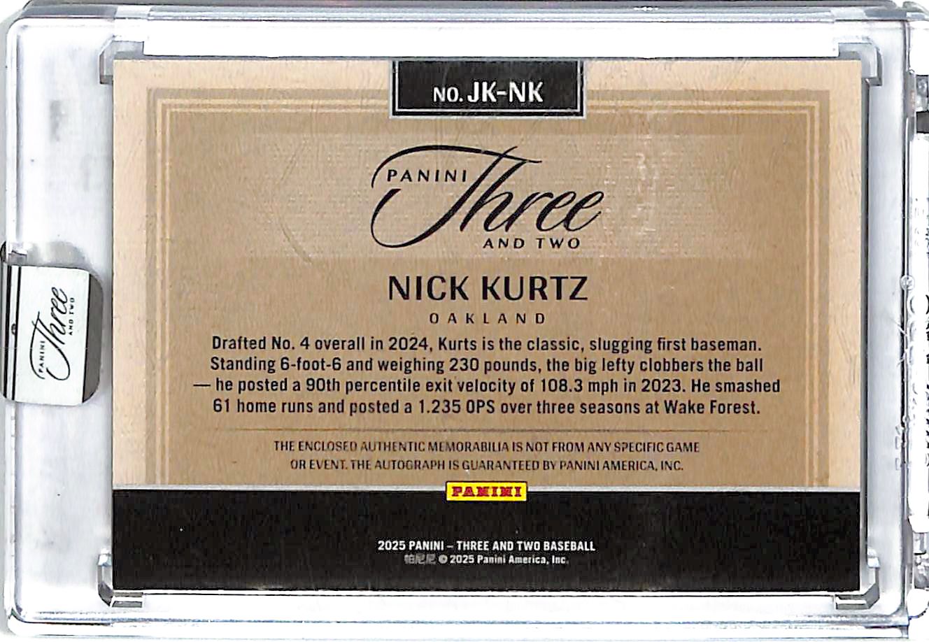 2025 Panini Three and Two Nick Kurtz Auto Autograph Rookie RC Patch Jersey /49 Athletics