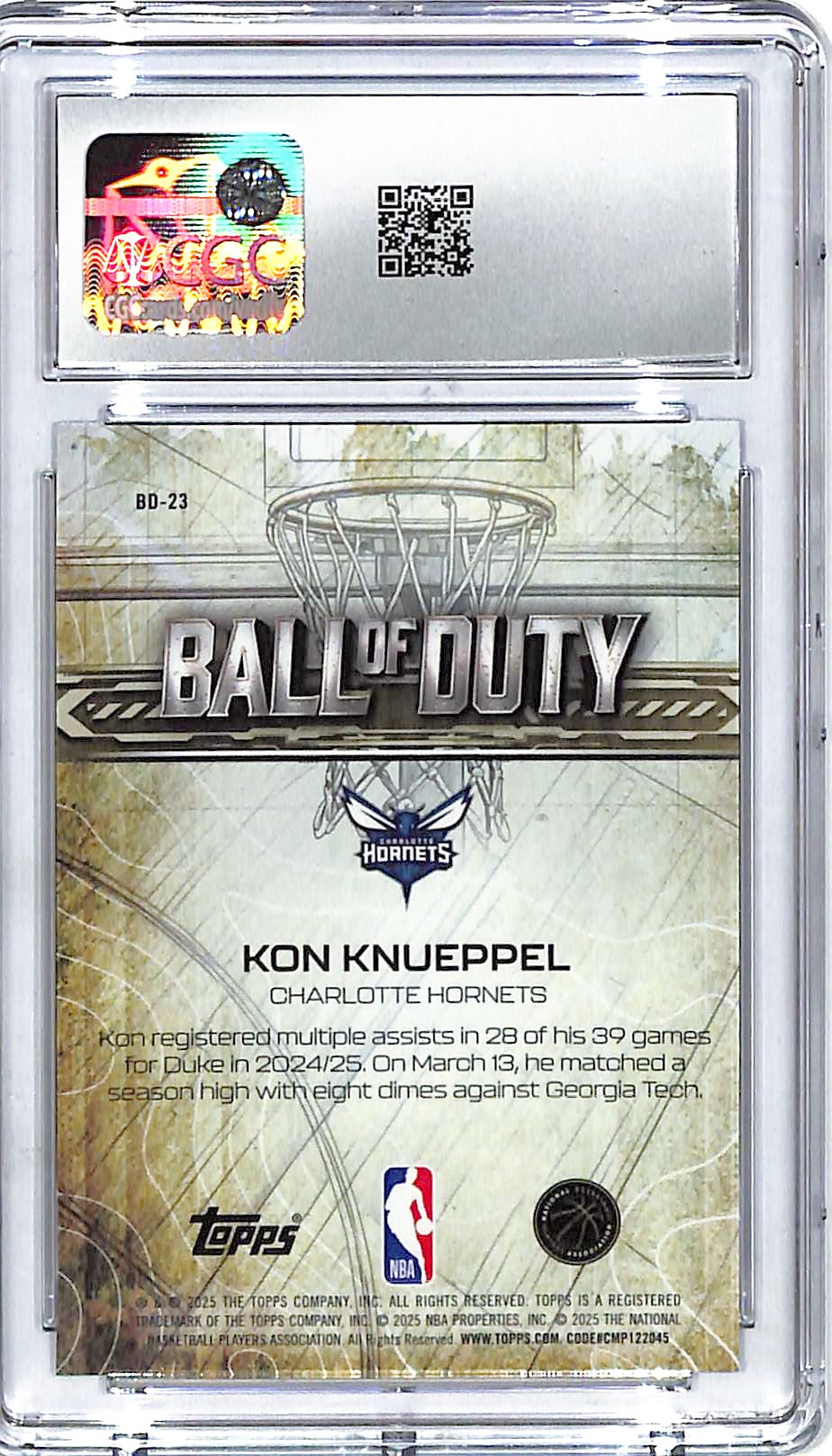 2025-26 Topps Chrome Kon Knueppel Ball of Duty Rookie RC CGC 10 Hornets
