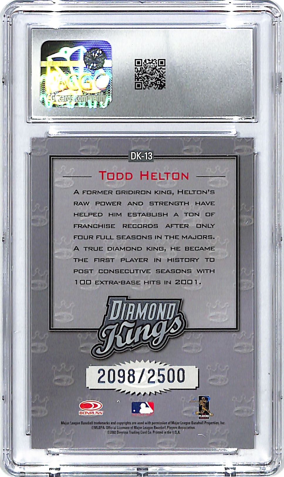 2002 Donruss Todd Helton Diamond Kings /2500 #13 CGC 9.5 Rockies