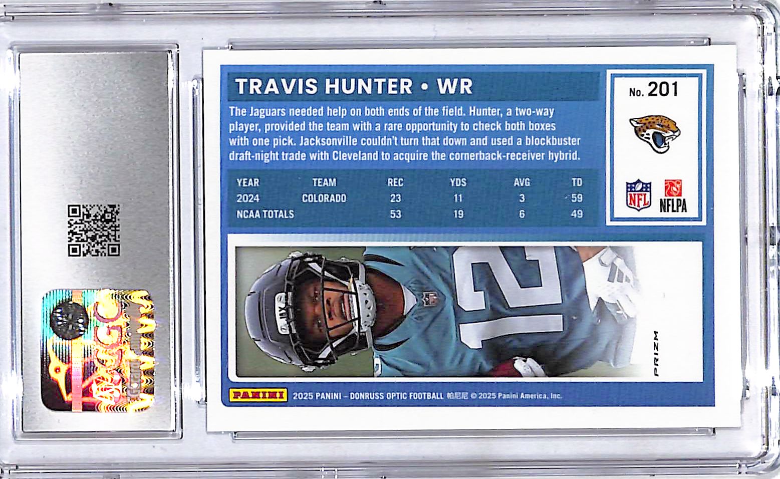 2025 Donruss Optic Travis Hunter Rated Rookie RC Holo #201 CGC 9 Jaguars