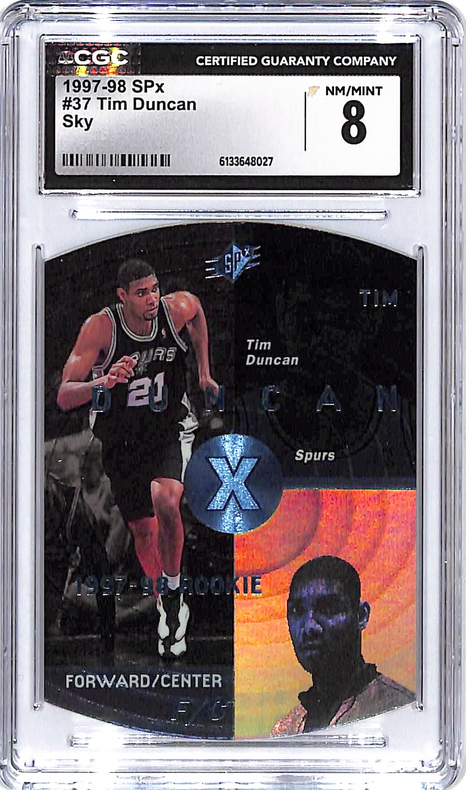 1997-98 SPx Tim Duncan Sky Rookie RC #37 CGC 8 Spurs