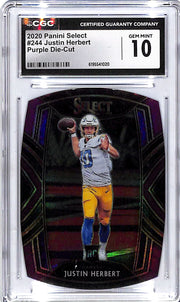 2020 Select Justin Herbert Rookie RC Purple Die Cut CGC 10 Chargers