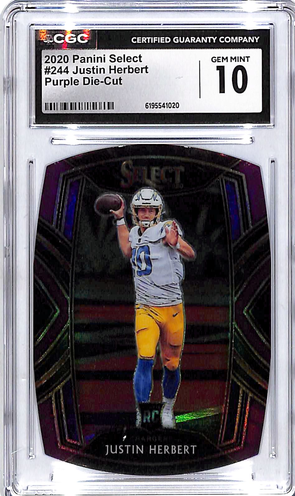 2020 Select Justin Herbert Rookie RC Purple Die Cut CGC 10 Chargers