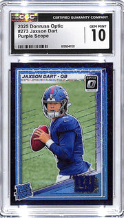 2025 Donruss Optic Jaxson Dart Rated Rookie RC Purple Shock CGC 10 Giants