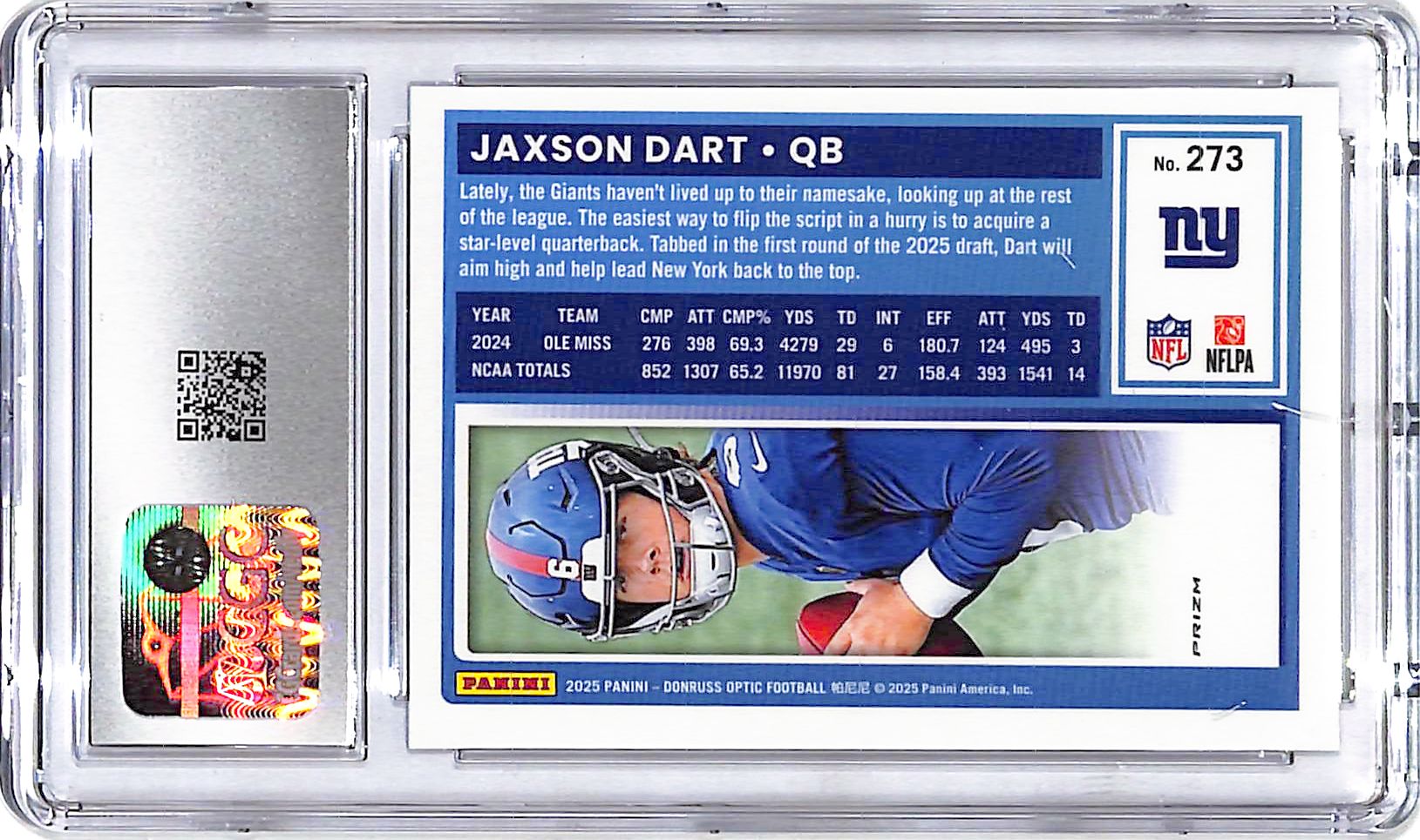 2025 Donruss Optic Jaxson Dart Rated Rookie RC Purple Shock CGC 10 Giants