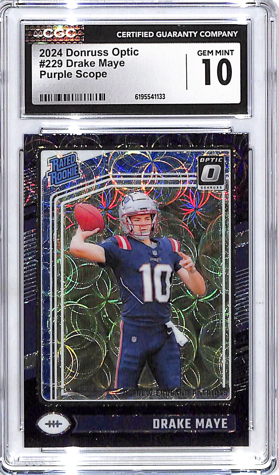 2024 Donruss Optic Drake Maye Rated Rookie RC Purple Scope CGC 10 Patriots