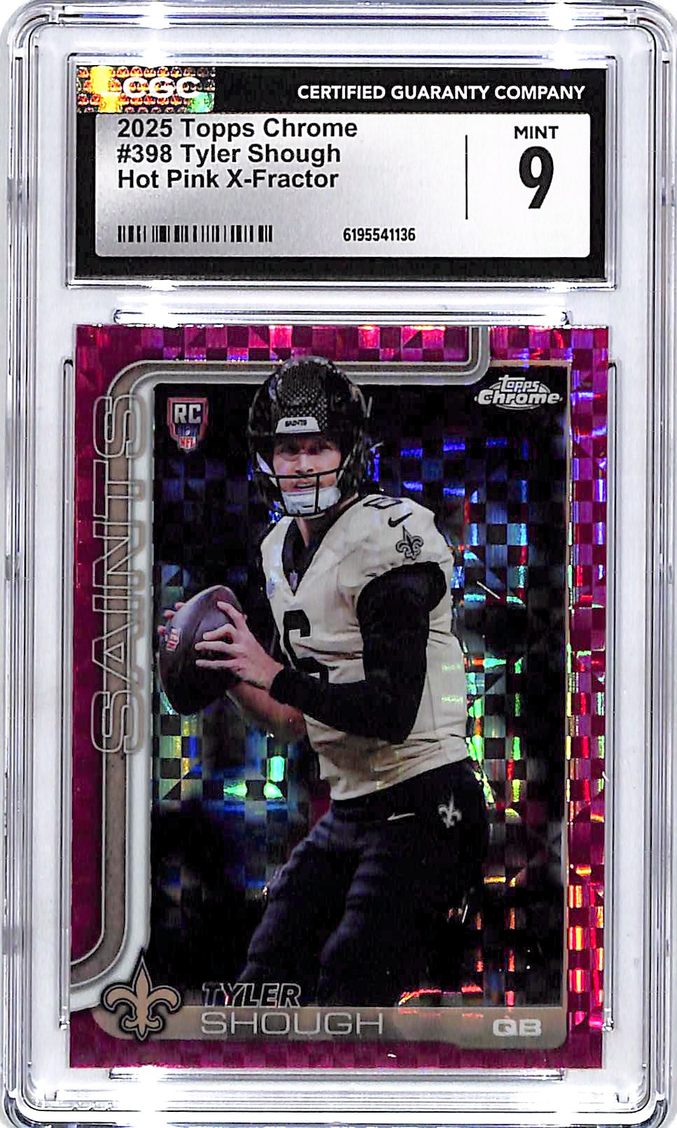 2025 Topps Chrome Tyler Shough Rookie RC Hot Pink Xfractor CGC 9 Saints