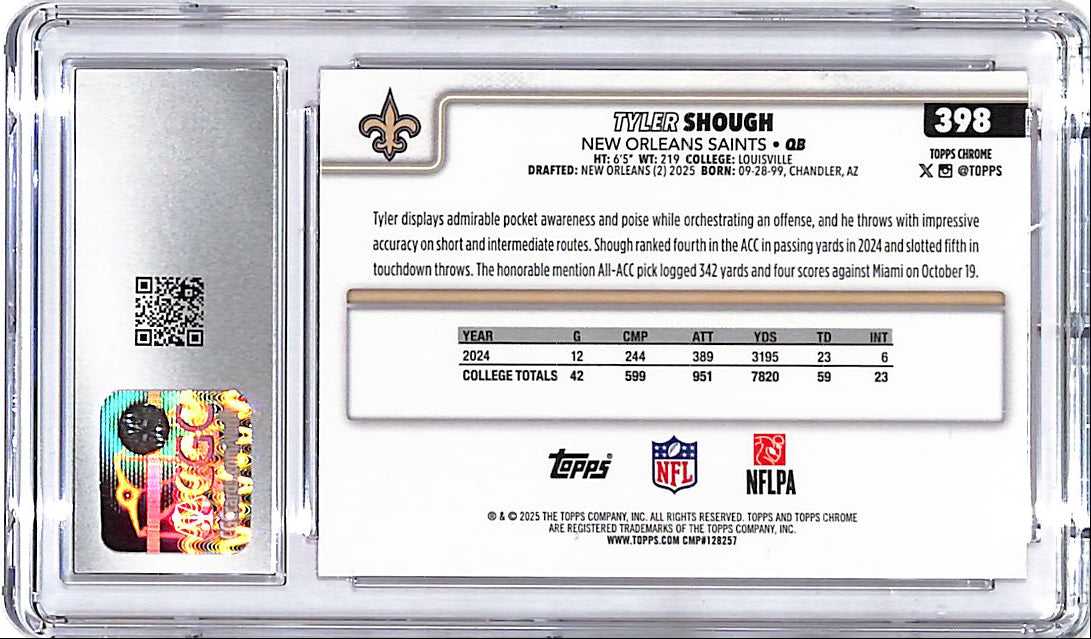 2025 Topps Chrome Tyler Shough Rookie RC Hot Pink Xfractor CGC 9 Saints