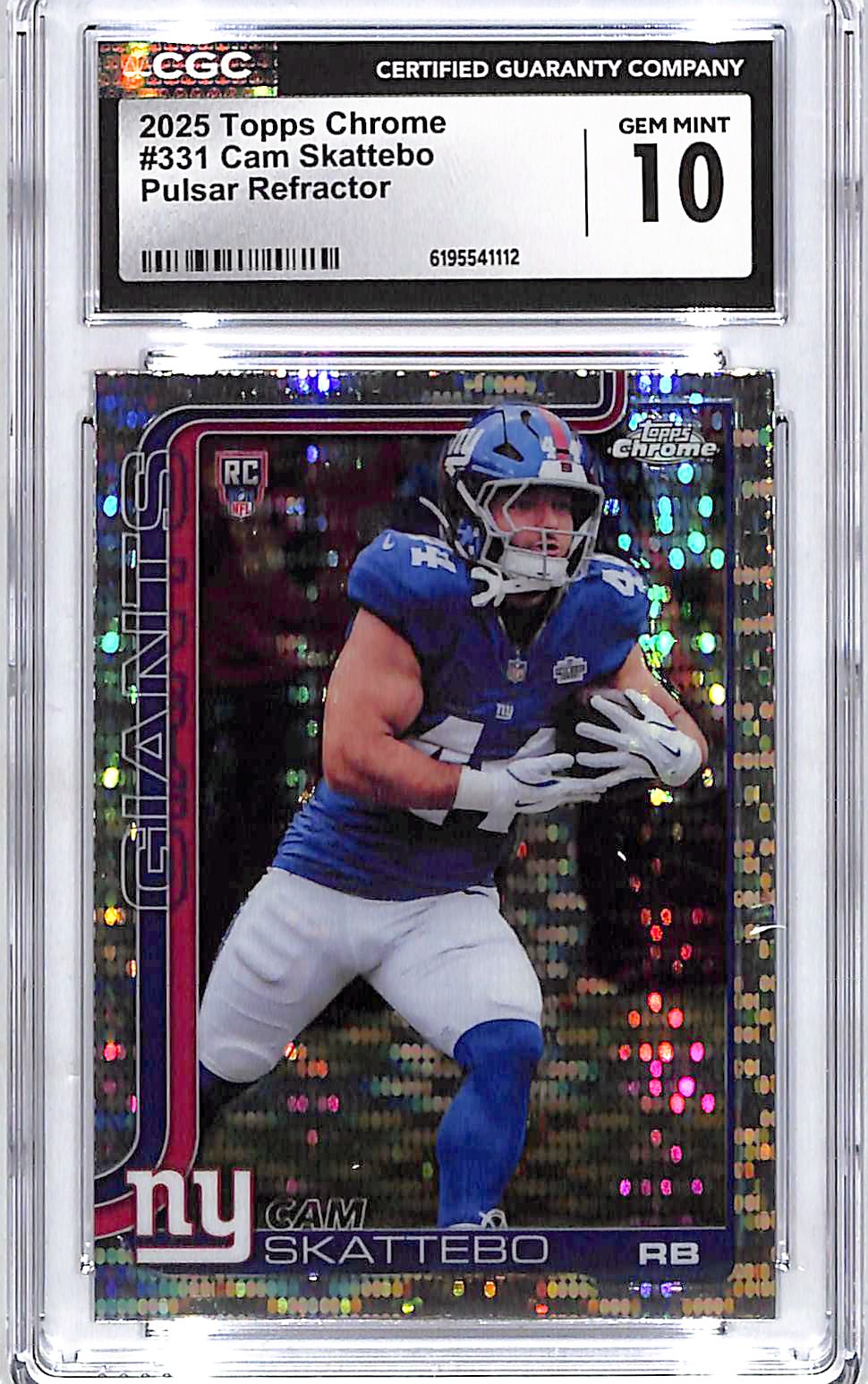 2025 Topps Chrome Cam Skattebo Rookie RC Pulsar Refractor CGC 10 Giants