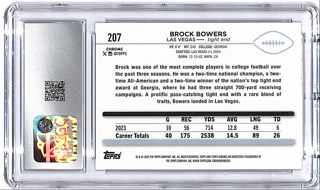 2024 Topps Chrome Brock Bowers Rookie RC Negative Refractor CGC 9 Raiders