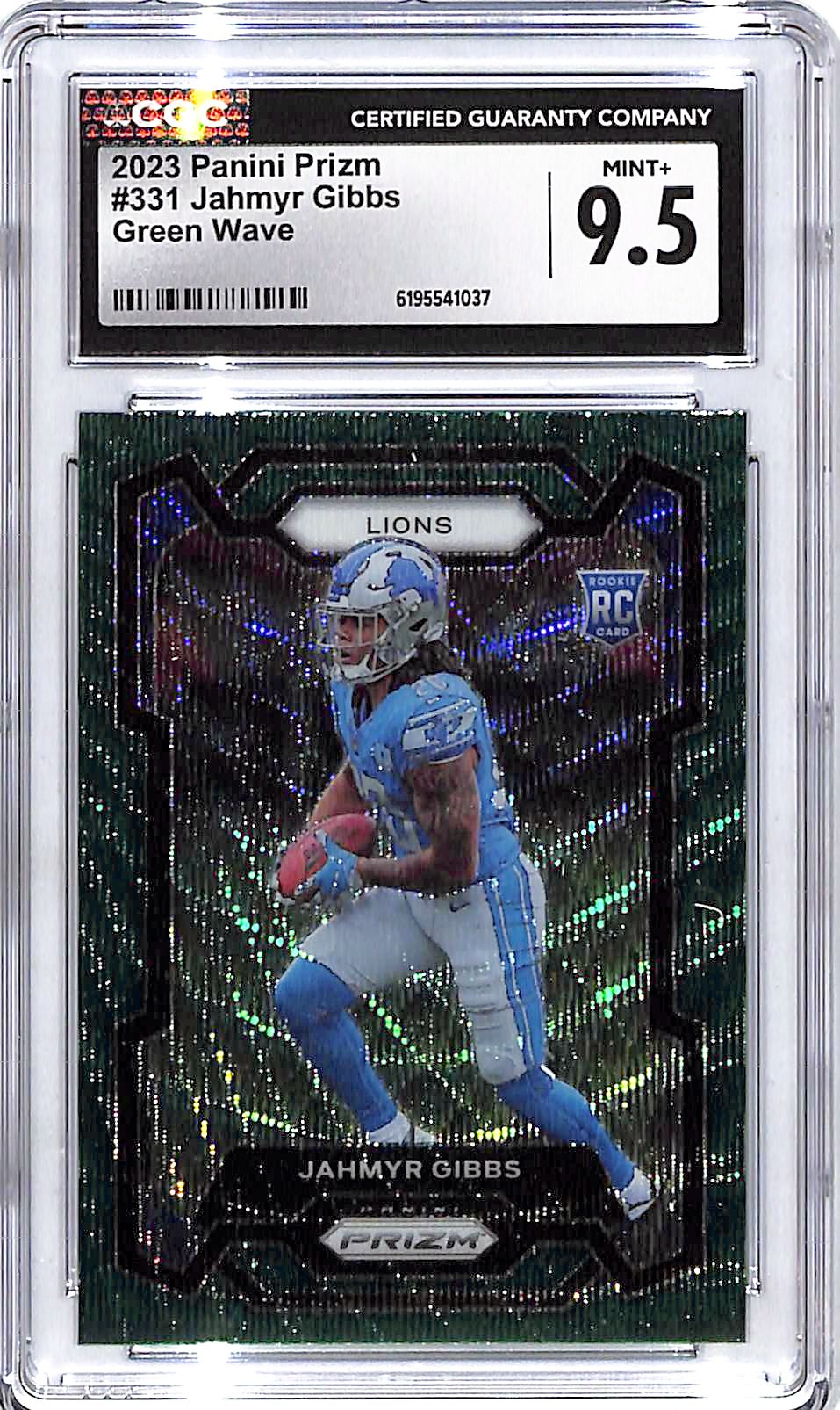 2023 Prizm Jahmyr Gibbs Rookie RC Green Wave CGC 9.5 Lions