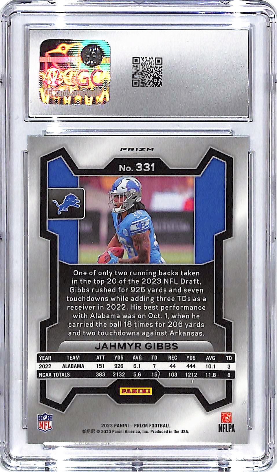 2023 Prizm Jahmyr Gibbs Rookie RC Green Wave CGC 9.5 Lions