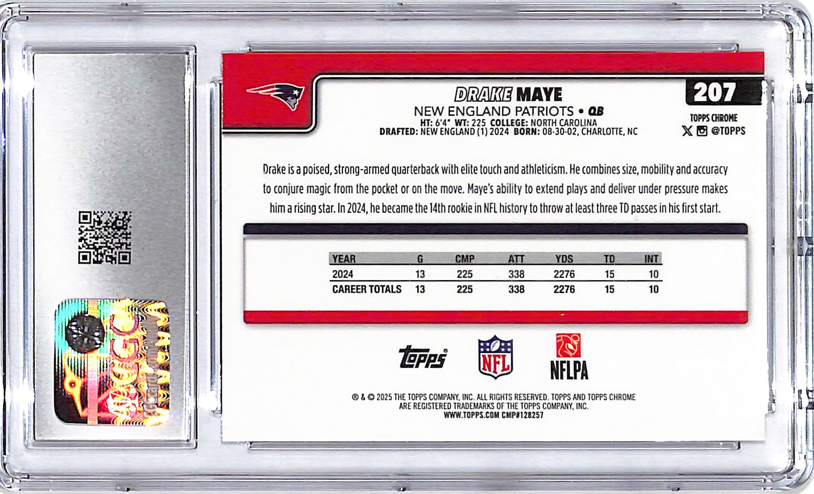 2025 Topps Chrome Drake Maye Prism Refractor CGC 10 Patriots