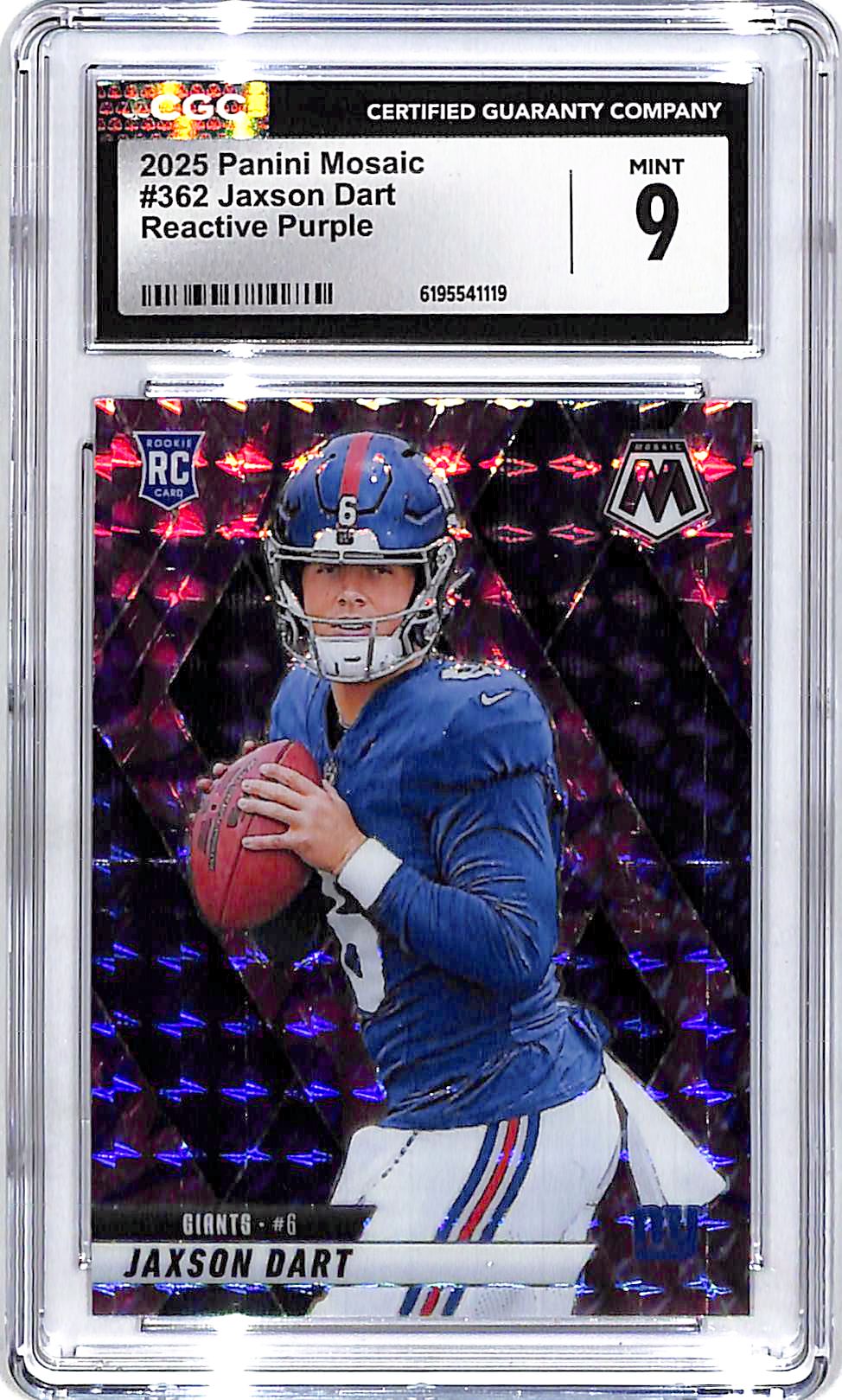 2025 Mosaic Jaxson Dart Rookie RC Purple Reactive CGC 9 Giants