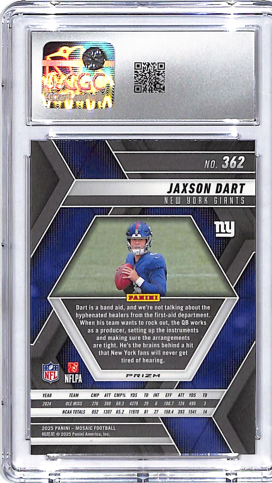 2025 Mosaic Jaxson Dart Rookie RC Purple Reactive CGC 9 Giants