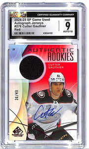 2024-25 SP Game Used Cutter Gauthier Auto Autograph Rookie RC Patch Jersey Red /49 CGC 9