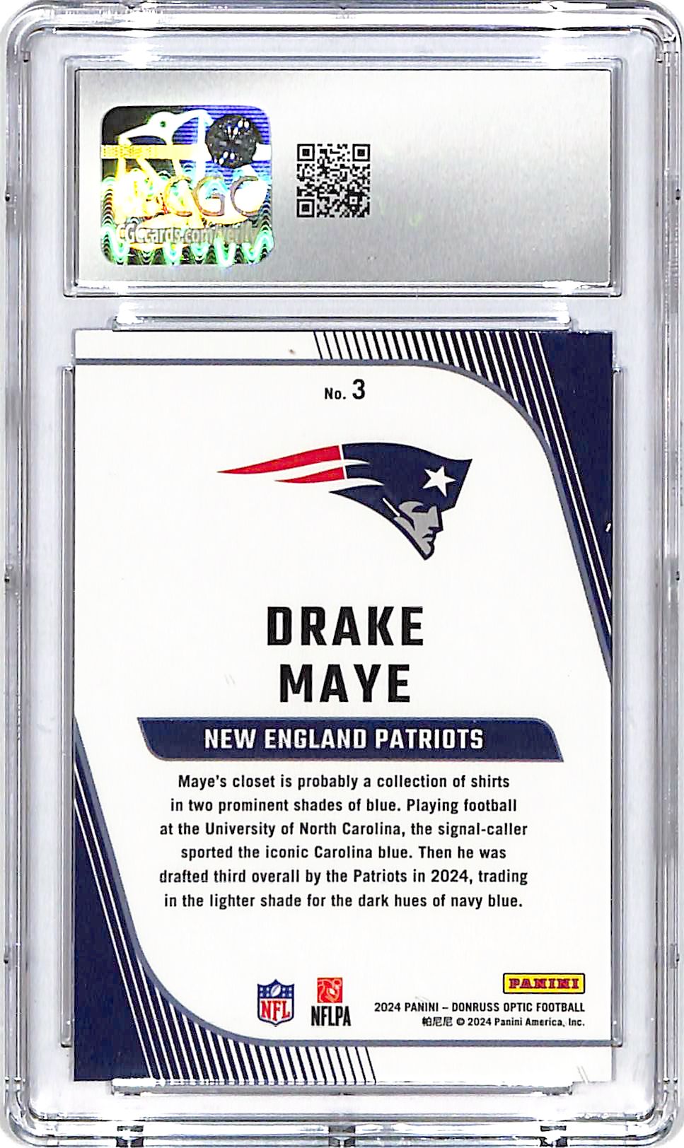 2024 Donruss Optic Drake Maye Rookie Primary Colors #3 CGC 10 Patriots