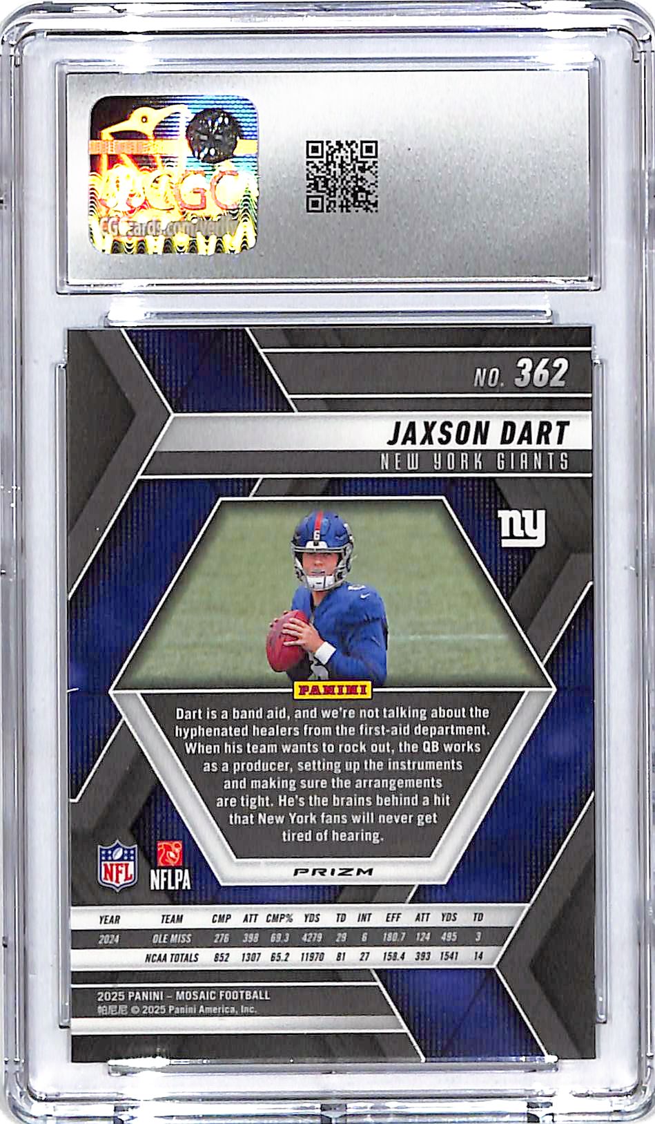 2025 Mosaic Jaxson Dart Rookie RC Green CGC 10 Giants