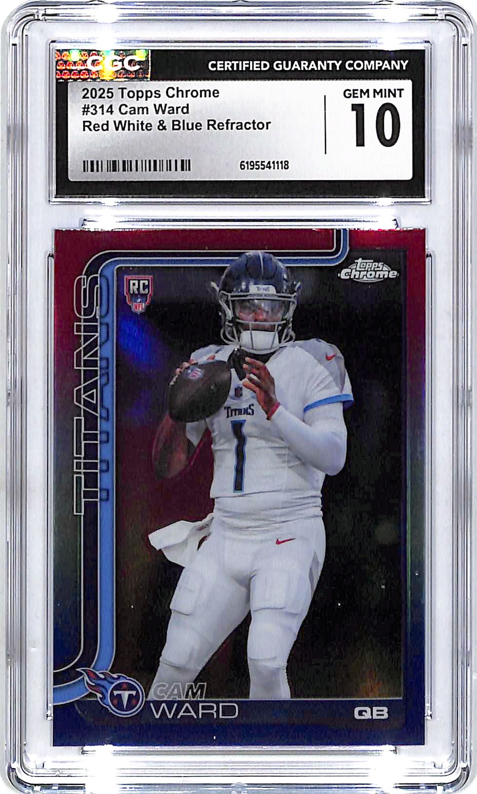 2025 Topps Chrome Cam Ward Rookie RC Red White and Blue Refractor CGC 10 Titans