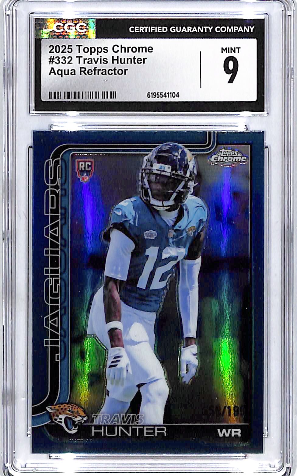 2025 Topps Chrome Travis Hunter Rookie RC Aqua Refractor /199 CGC 9 Jaguars