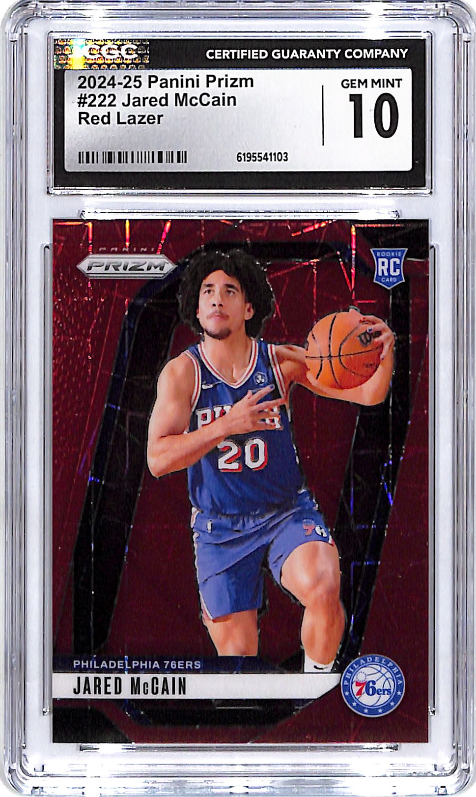2024-25 Prizm Jared McCain Rookie RC Red Lazer /35 CGC 10 76ers