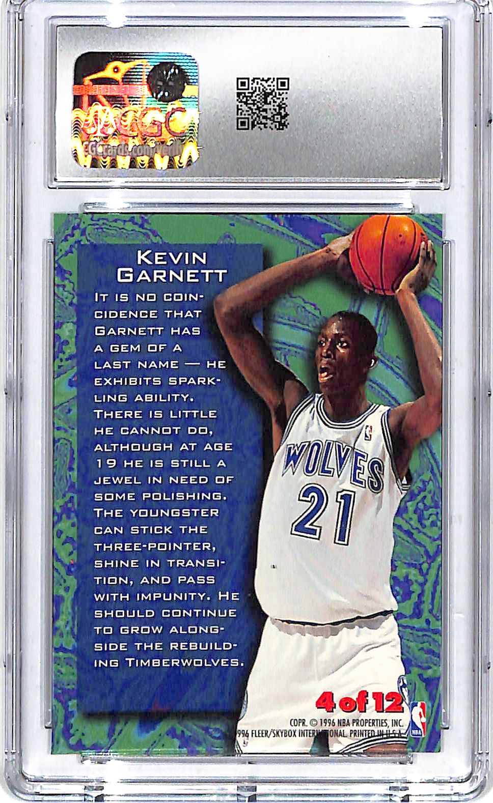1995-96 Fleer Metal Kevin Garnett Tempered Steel #4 CGC 10 Timberwolves