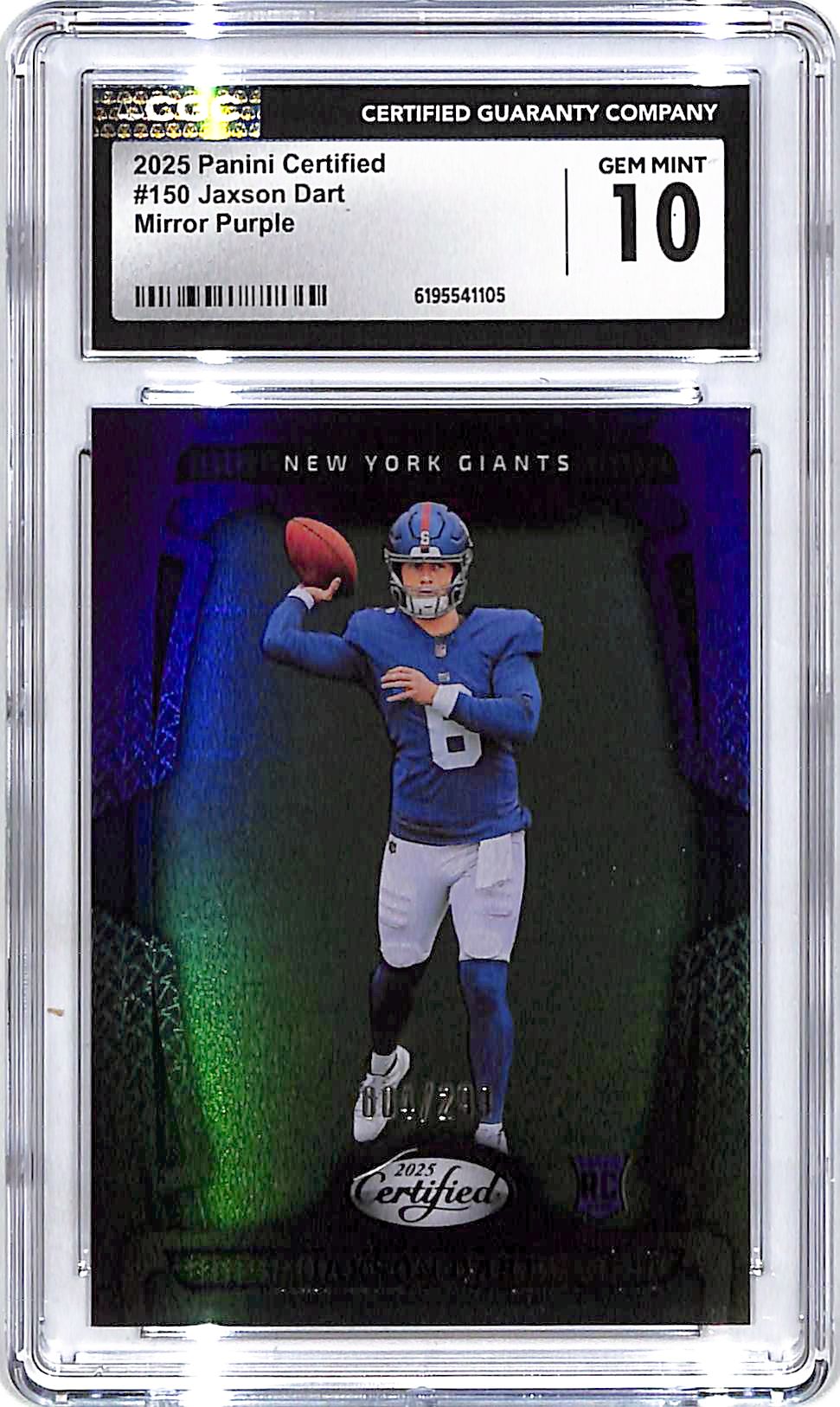 2025 Certified Jaxson Dart Rookie RC Mirror Purple /299 CGC 10 Giants