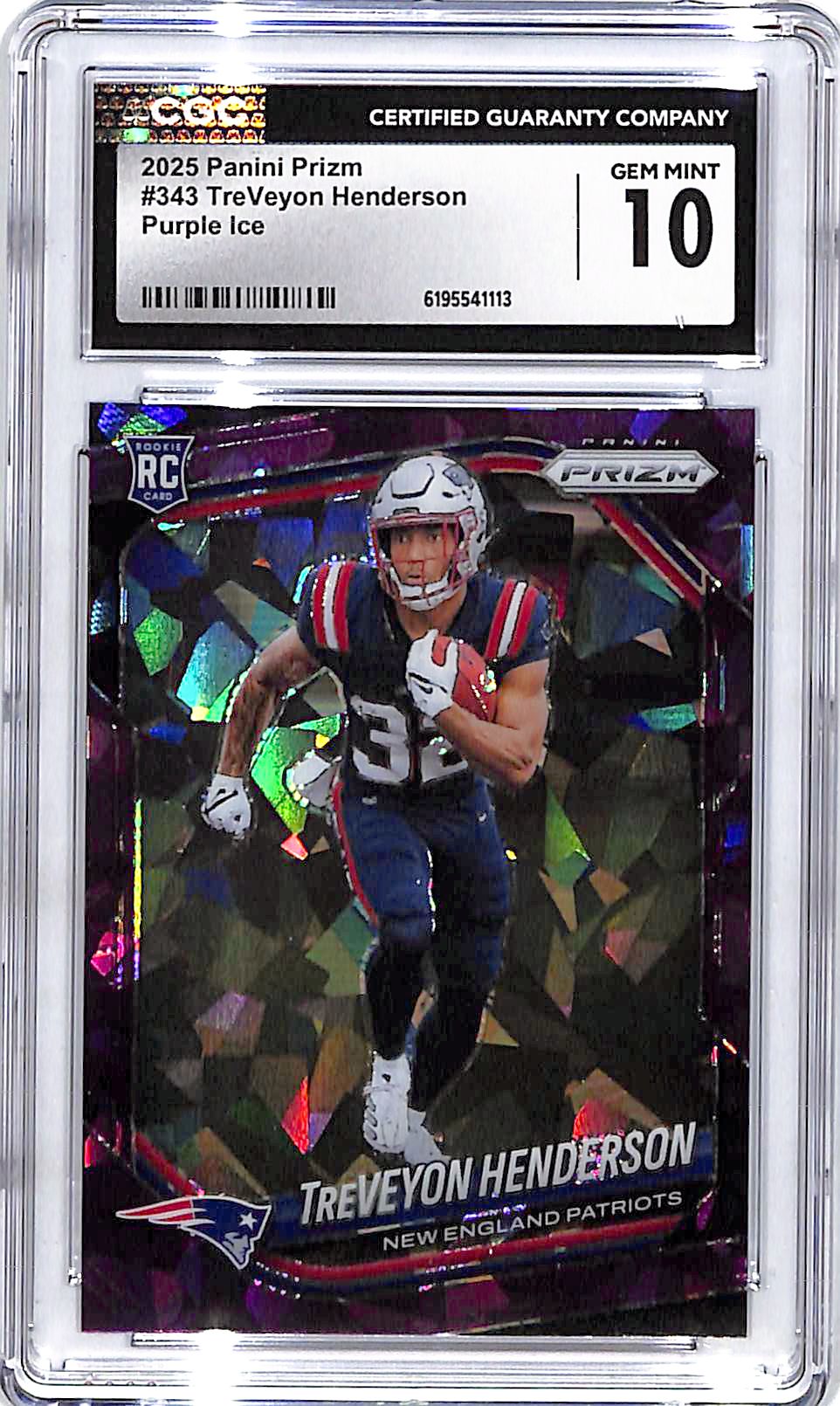 2025 Prizm TreVeyon Henderson Rookie RC Purple Cracked Ice /225 CGC 10 Patriots