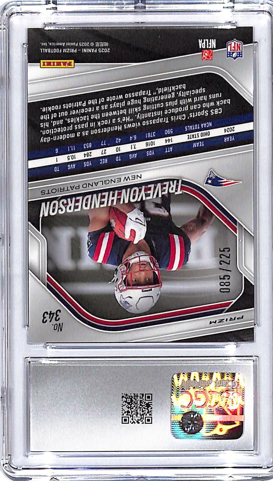 2025 Prizm TreVeyon Henderson Rookie RC Purple Cracked Ice /225 CGC 10 Patriots