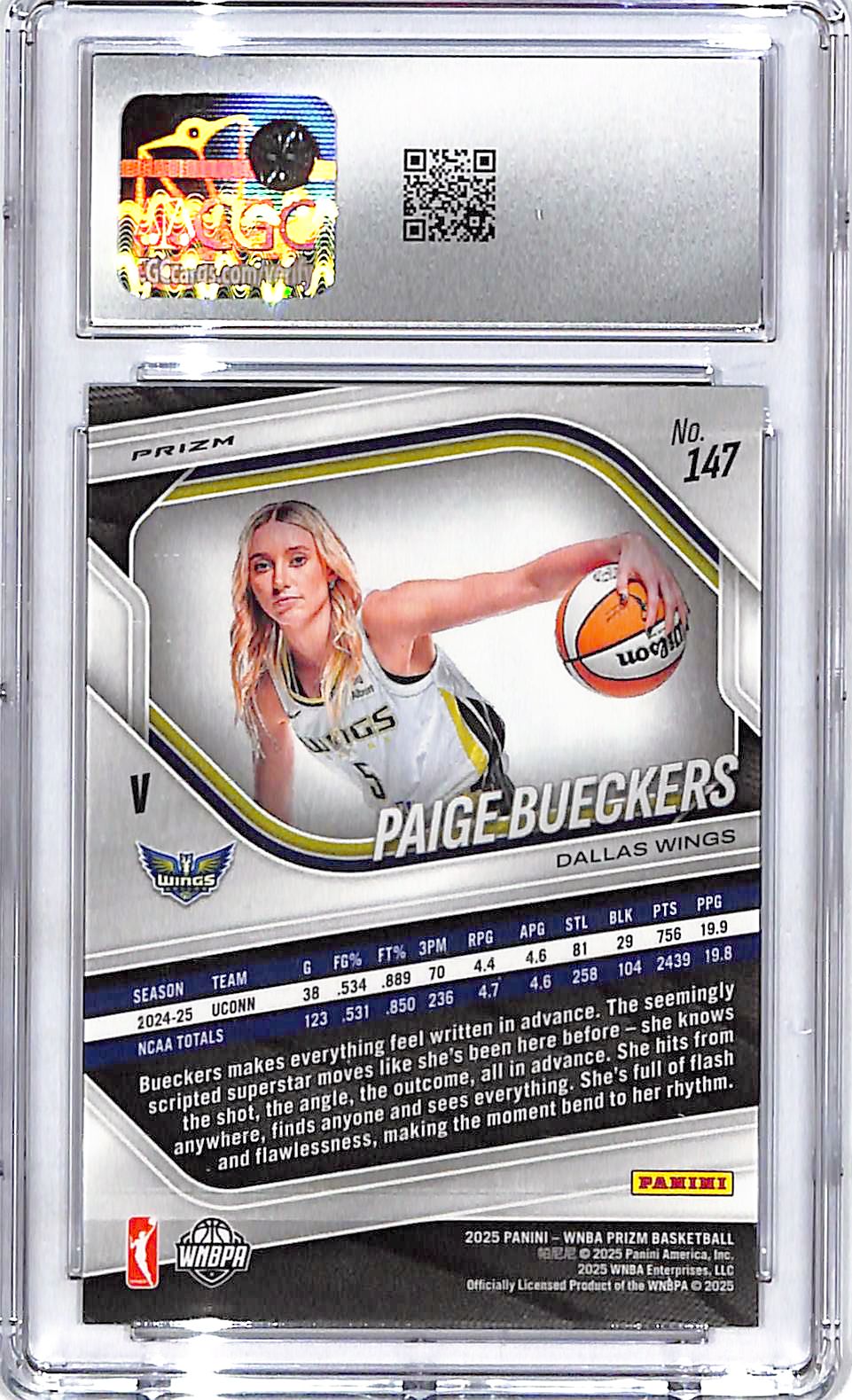 2025 Prizm WNBA Paige Bueckers Rookie RC White Seismic CGC 9 Wings