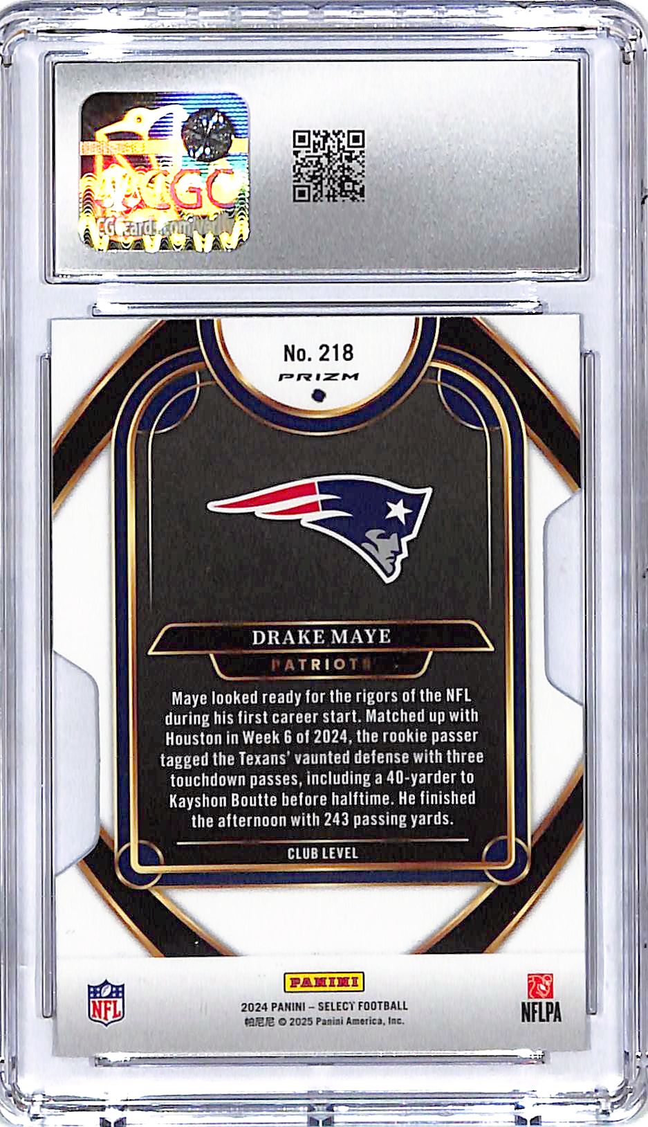 2024 Select Drake Maye Rookie RC Silver Die Cut CGC 9 Patriots
