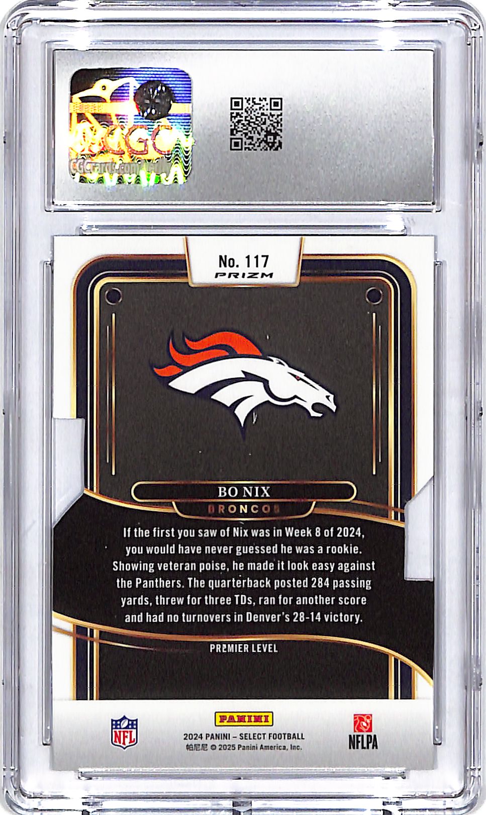 2024 Select Bo Nix Rookie RC Silver Die Cut CGC 9 Broncos