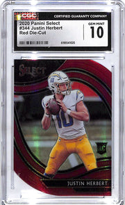 2020 Select Justin Herbert Rookie RC Red Die Cut Field Level CGC 10 Chargers
