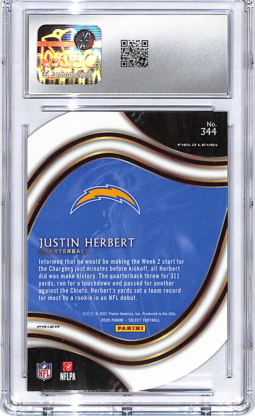 2020 Select Justin Herbert Rookie RC Red Die Cut Field Level CGC 10 Chargers