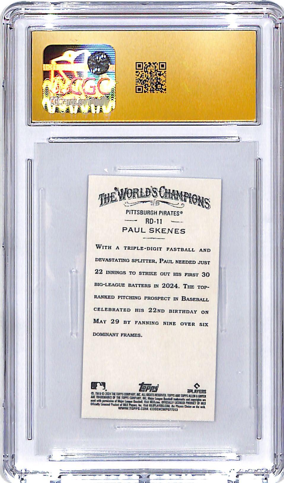 2024 Topps Allen and Ginter Paul Skenes Rookie Design Mini RC CGC 10 Pristine Pirates