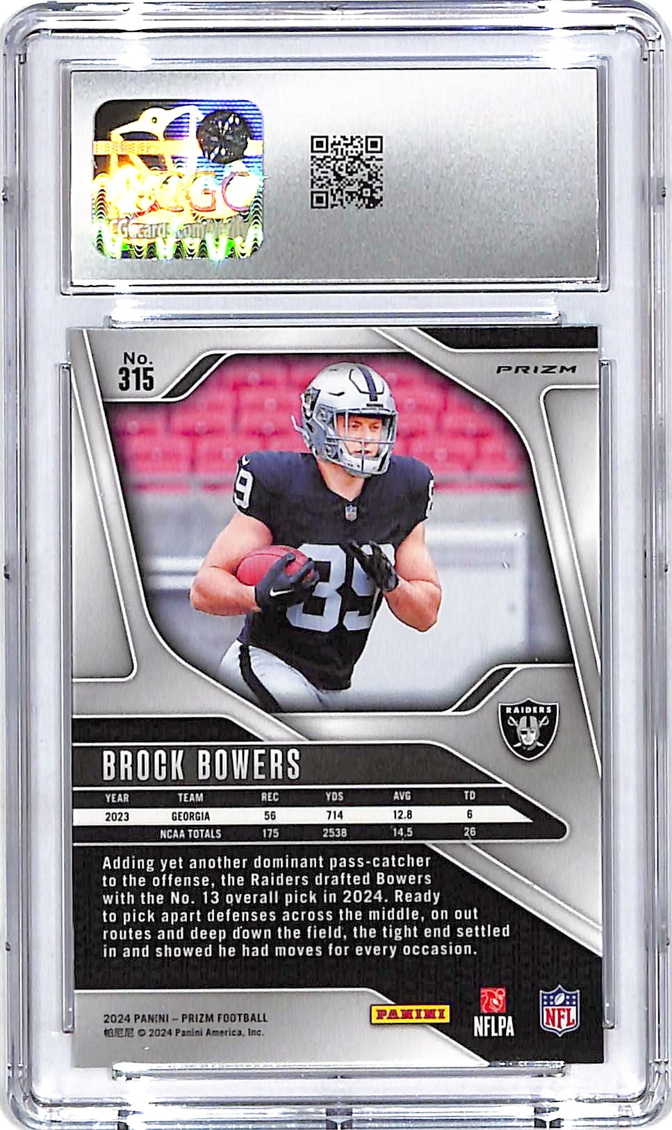 2024 Prizm Brock Bowers Rookie RC Green Wave CGC 10 Raiders