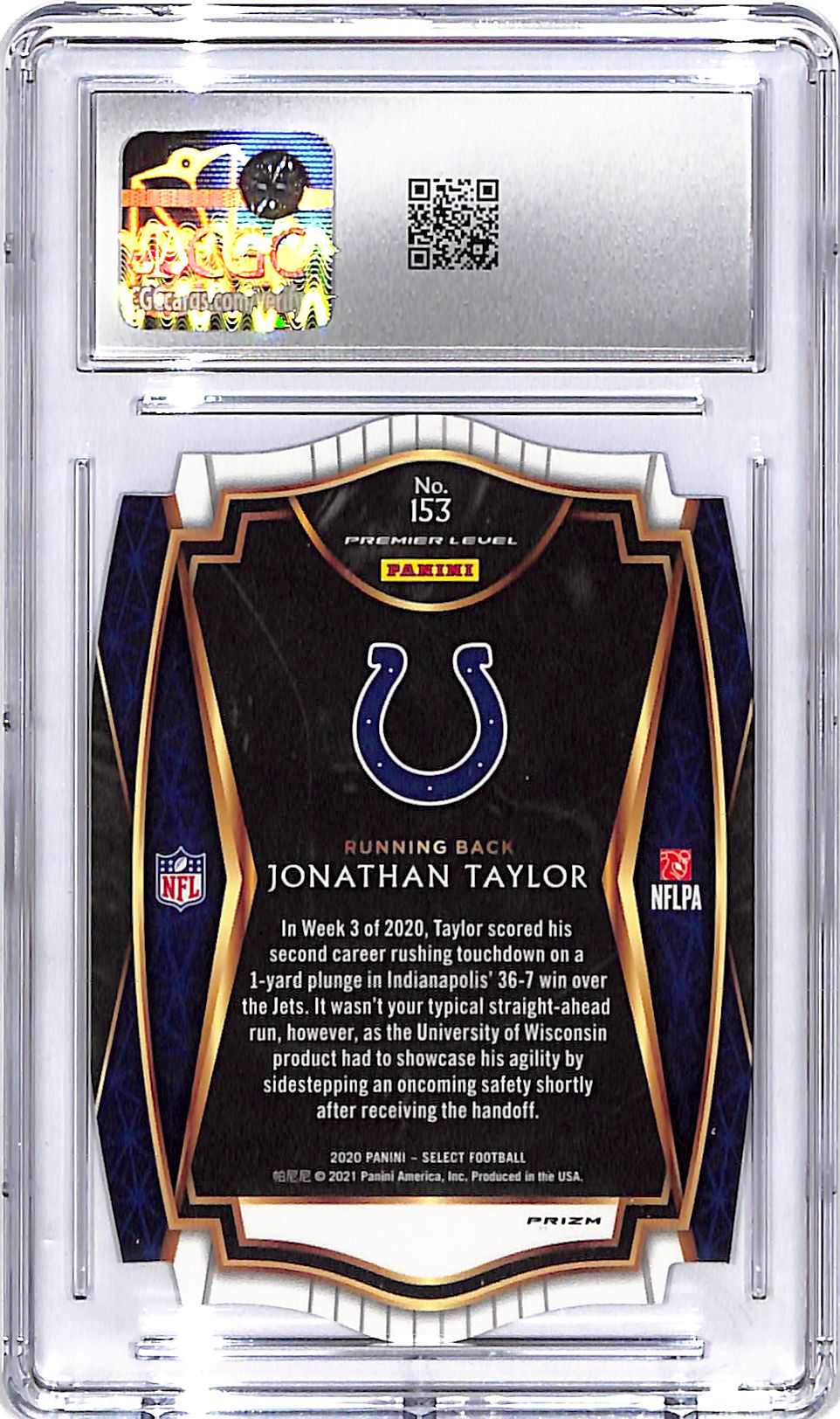 2020 Select Jonathan Taylor Rookie RC Purple Die Cut CGC 10 Colts